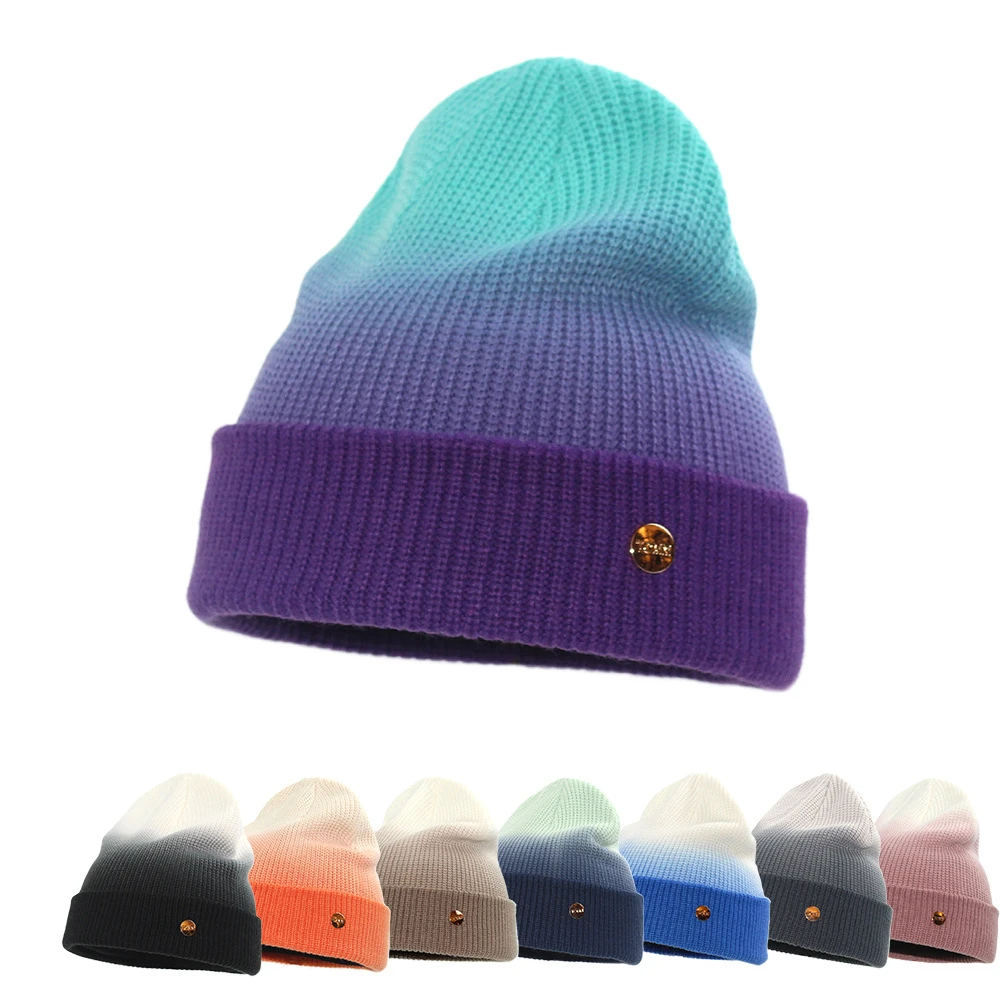 Gradient color knitted hat texture small standard knitted hat 2021 autumn and winter new dome ins warm woolen hat hood cap carhartt bomber hat