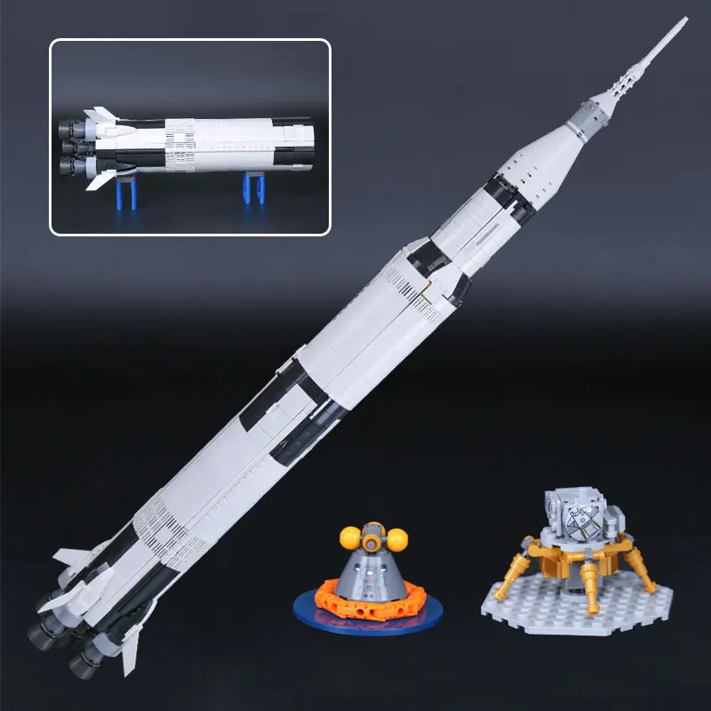Tanie Pomysły kompatybilne LEGOingLYS 21309 Apollo Saturns V Space Launch Model Rocket program dla dzieci prezenty świąteczne zestaw do budowania nauki