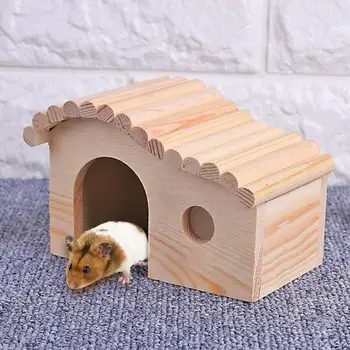 

Lovely Wooden Hamster Cottage Waterproof Small Animal Sleeping Nest Hedgehog Cozy House Dodge Assembly Pet Supplies