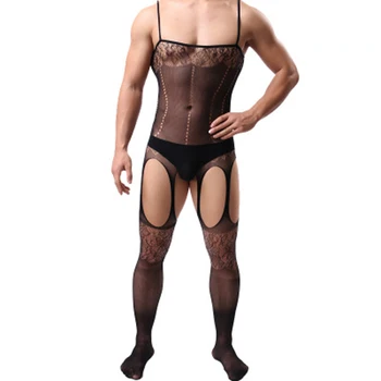 

Front and Rear Skulls bodystocking men Men's Siamese Stockings Men's Sling Transparent Ultra-thin High-elastic Socks Men's