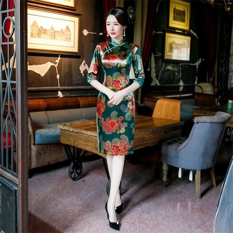 Сексуальное платье, бодикон, с рисунком, Qipao Cheongsam традиционный, для китаянок платье китайское свадебное платье Vestidos Размеры M-4XL - Цвет: 2440