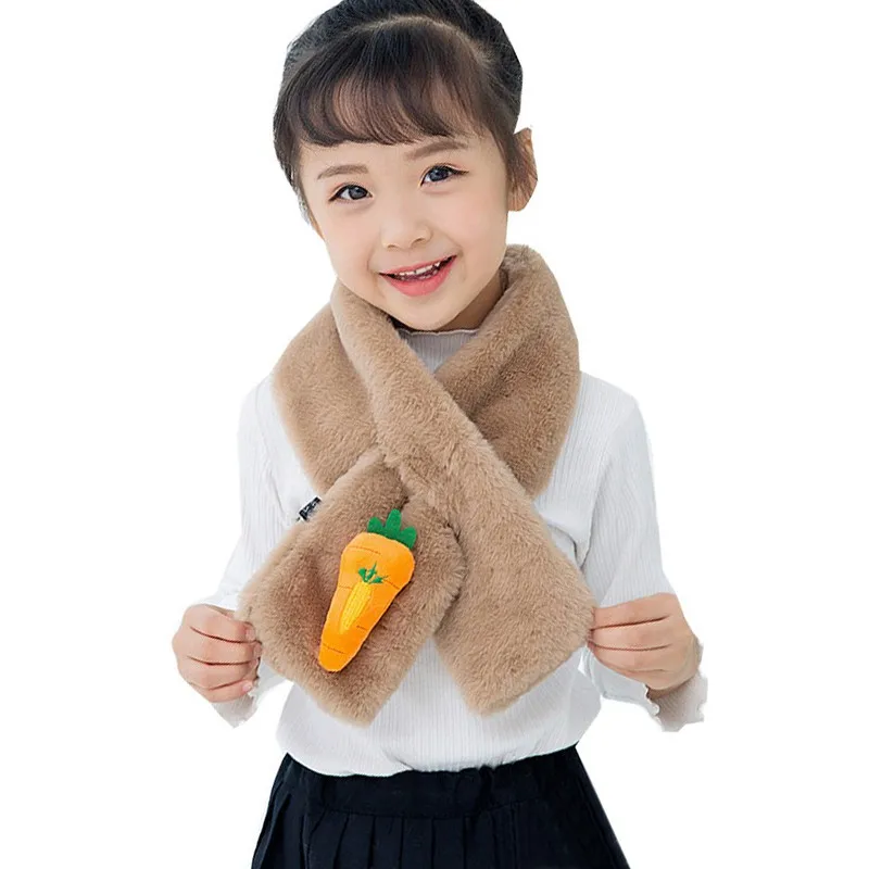 Детский шарф для девочек, плюшевый шарф, милый рисунок моркови, воротник, шаль, шейный утеплитель для зимы