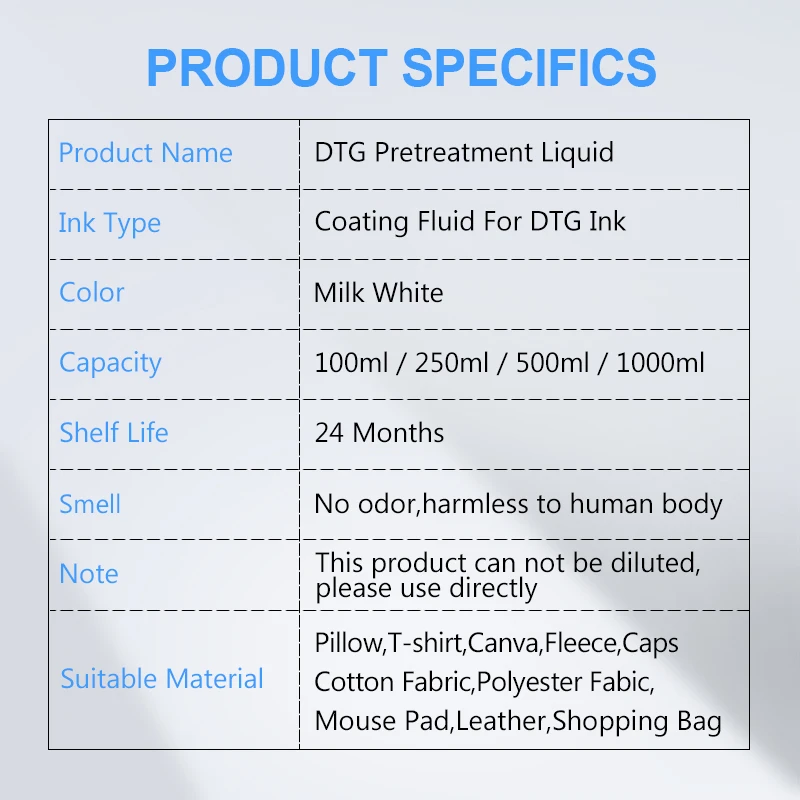 Light & Dark Spray DTG Ink Pretreatment Liquid Solution For Textile Pigment Ink Coating For DTG Printer Before Printing Fluid dtg ink pretreatment