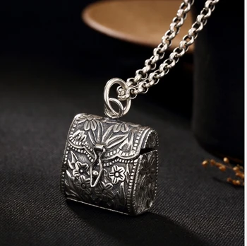 

925 Sterling Silver plum blossom purse style pendant Charm Locket A4265