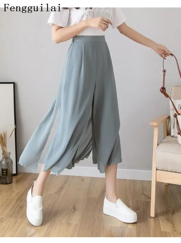 Женские модные однотонные черные/белые свободные Капри укороченные брюки Gaucho