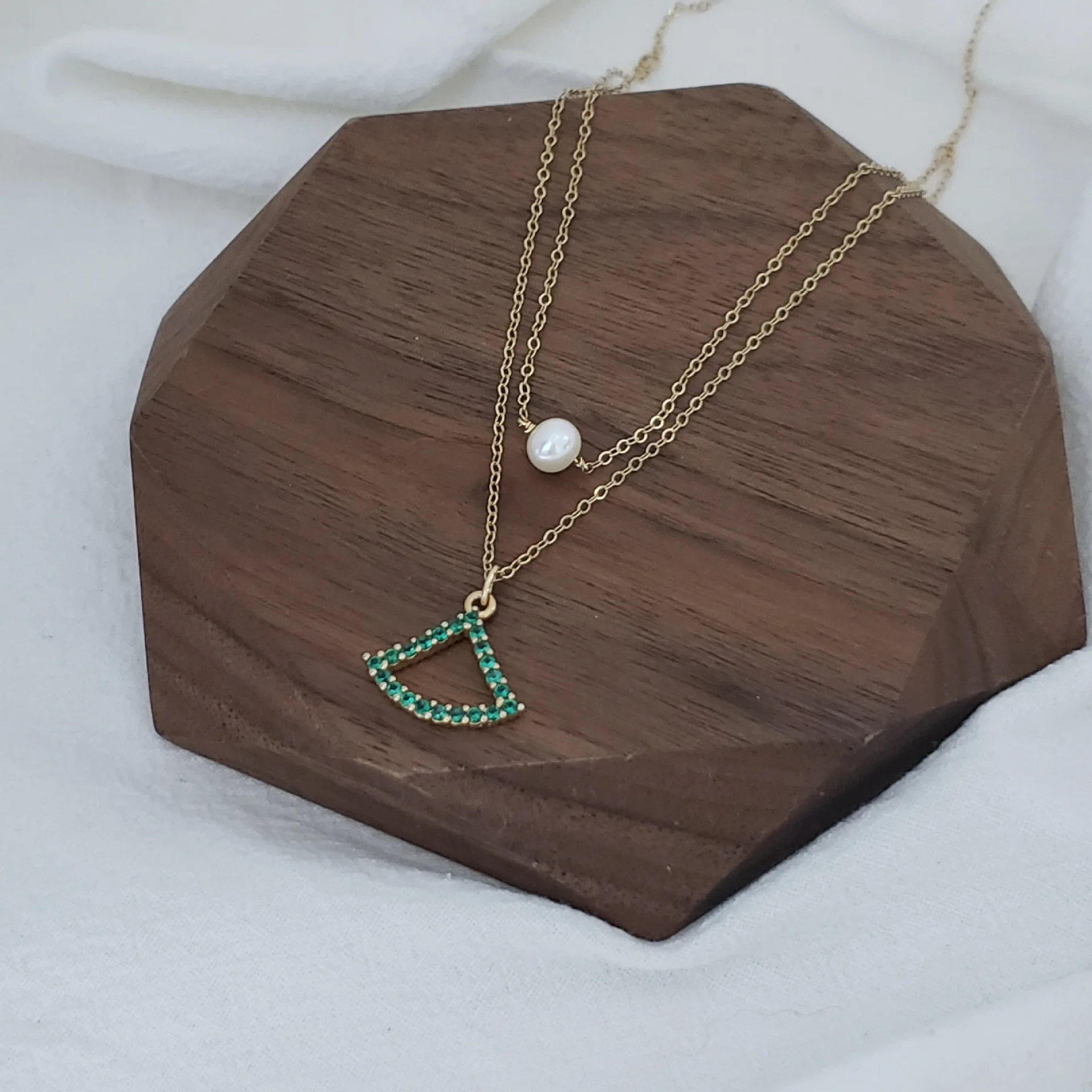 

Butterfly Home Green Fan Design 14k zhu jin 5-6 near round Glare Virgine Pearl Double Layer Necklace Djjs76o76aji