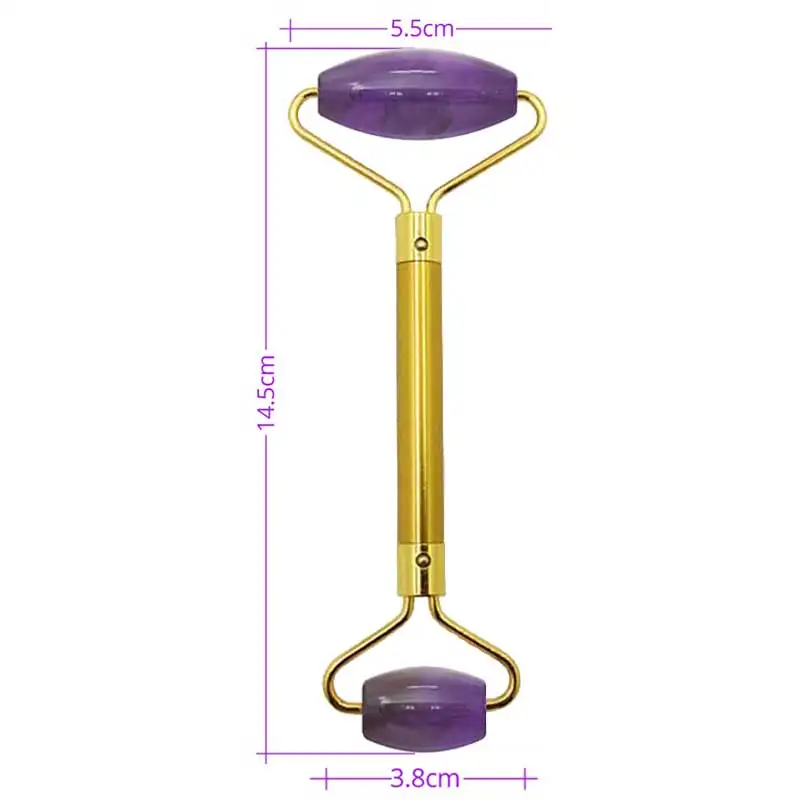 Натуральный нефритовый ролик, аметист, массажный набор, фиолетовый кристалл, массажер, набор с коробкой, настоящий каменный ролик для лица, инструмент для лифтинга лица