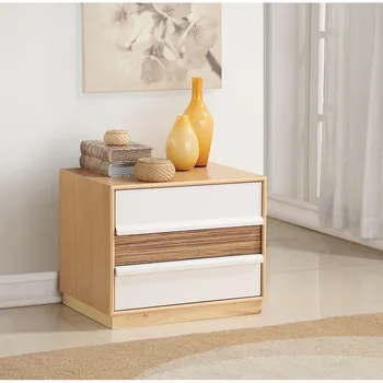 

Natural Night Table Scandinavian Bedroom Furniture Rectangular Table Storage Wooden Frame with 2 Drawers 24"x17"x20"H