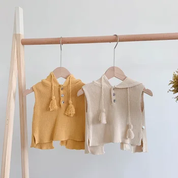

Baby Clothes Boy and Girls Hooded Sweaters Kids Sleeveless Knitting Coat Baby Girl Casual Solid Waistcoat Toddler Outwear Jacket