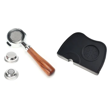 

1pcs Espresso Pressed Powder Anti-Skid Pad & 1pcs 58MM Stainless Steel Bottomless Porta filter with 2 Filter