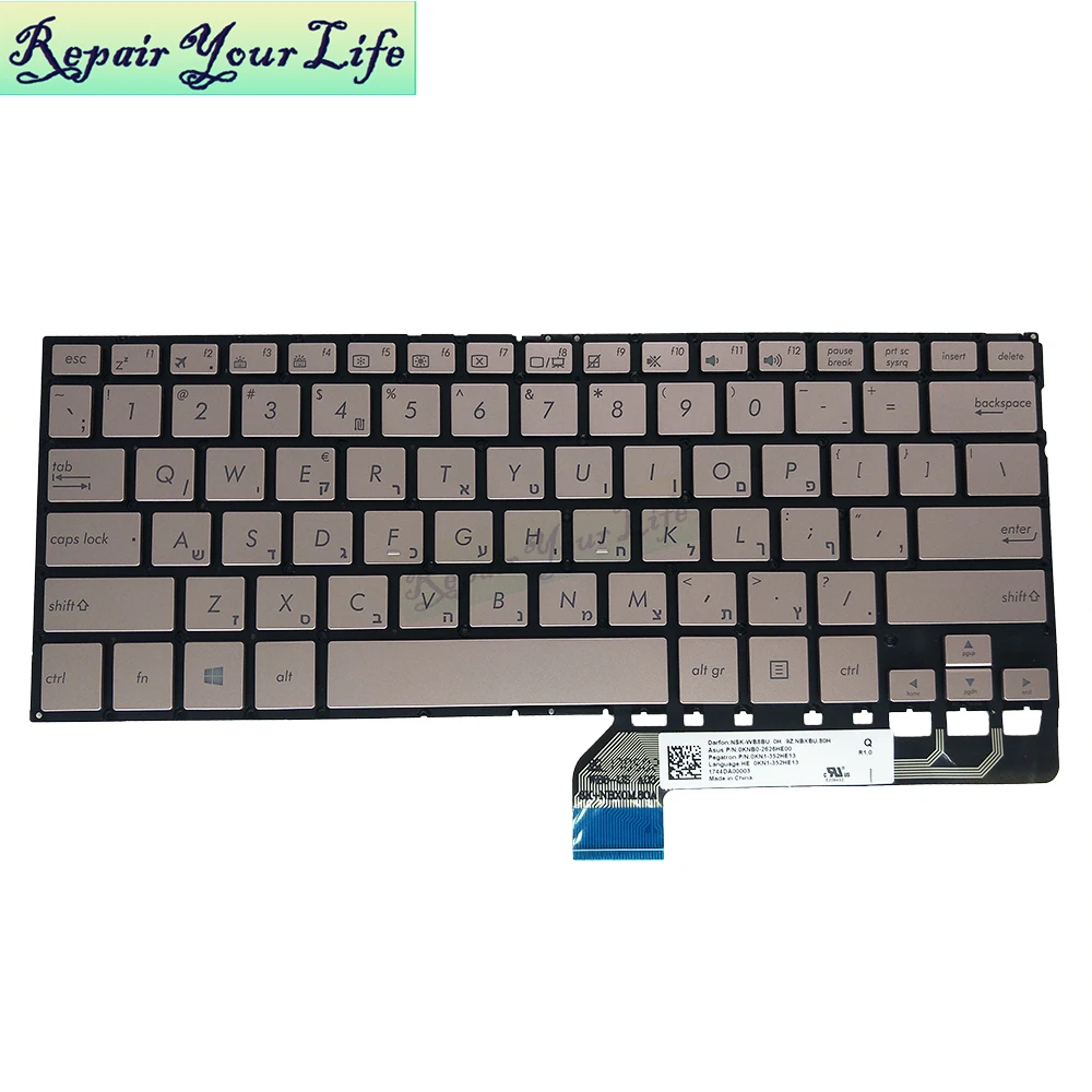 

Hebrew Backlit Keyboard for ASUS UX360 UX360U UX360UA C4160T Q324UA with backlight 0KNB0-2626HE00 352HE13 original black gold
