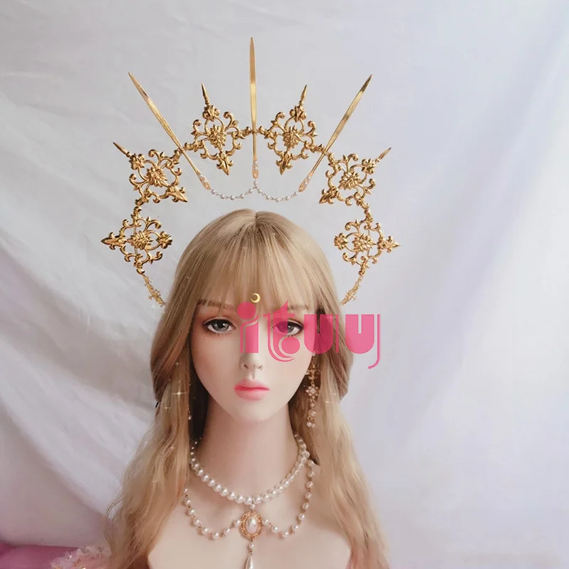 ITUY Lolita Vintage Kc Headband Angel Gold Halo Goddess Headpiece Virgin Mary Bride Crown Bead Chain Baroque Tiara Headwear -Zentai shop online H6a8f97ecdf59412b9843f65337711993q.jpg