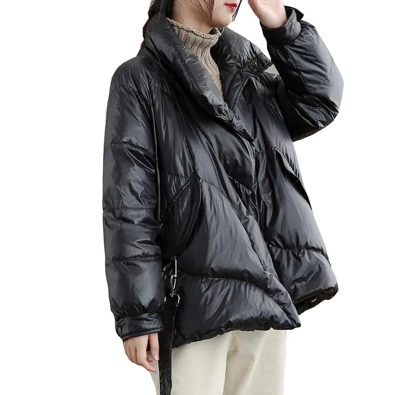 

Elegant Winter Women Down Coat 2023 New Fashion Loose Slim Jacket White Duck Down Thicken Bread Warm Down Jacket Female OK1016