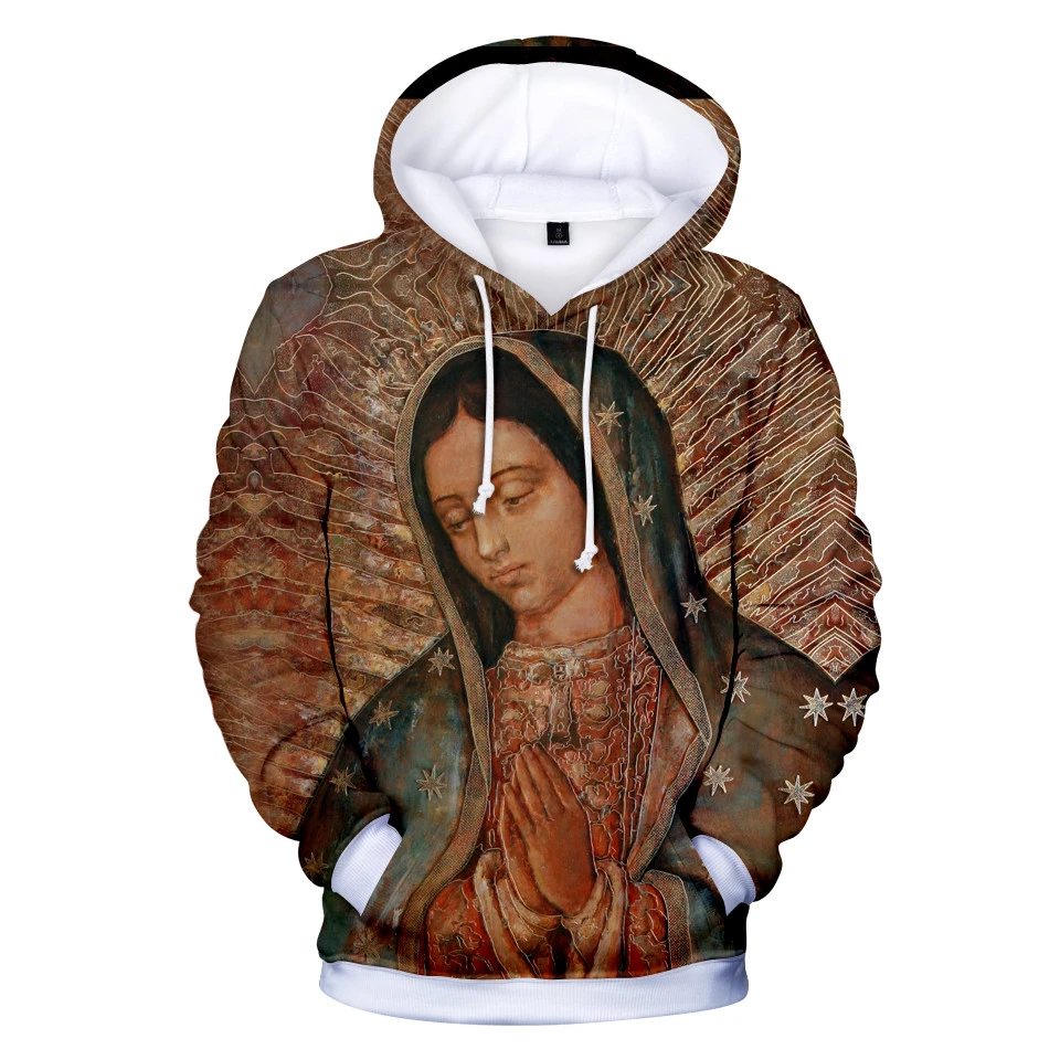 Sudadera con capucha de Nuestra Señora de Guadalupe para hombre y mujer, ropa de calle con diseño 3D de la Virgen María católica de México, estilo harajuku, abrigo niños|Sudaderas con capucha