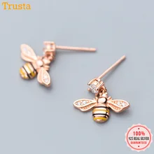 Trusta, высокое качество, сделано из чистого 925 пробы, серебряные серьги-гвоздики, CZ Beeds, серьги, модные ювелирные изделия, подарок для девушек, девушек, DS1355