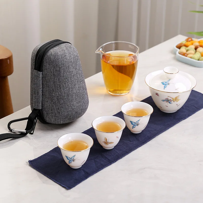 Ceramic Portable Travel Tea Set Porcelain Portable Tea Set Gaiwan