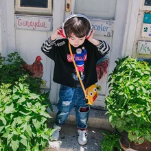 Детская футболка г., осенний стиль, футболка с длинными рукавами и вырезом лодочкой для мальчиков повседневные топы для малышей, Детская футболка, Fas