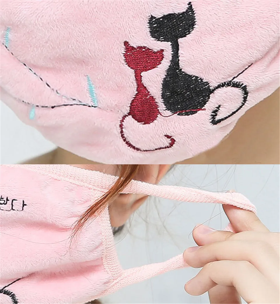 Cartoon Cat Pattern Mask Female Face Mask Cute Cotton Mouth Anti-dust Pollution Masks Winter Outdoor Warm Masker For Girls