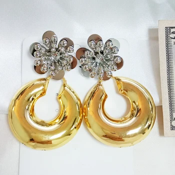 

cute women earrings African gold earrings 2 tone color copper flower head round drop dubai gold jewelry earring sets
