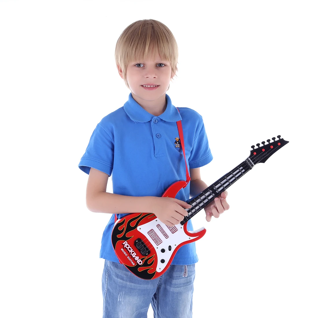 Rock Band Music Electric 4 Strings Kids Musical Instruments Educational Toy- Red Flame