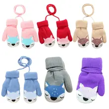 1 пара, милые зимние теплые варежки для мальчиков и девочек, детские двойные вязаные шерстяные перчатки с рисунком животных