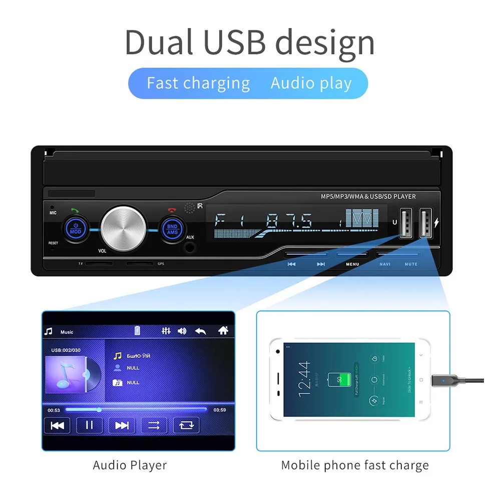 7 дюймов Автомобильный MP4 плеер Aux U диск HD карта вставка складной экран Bluetooth цветной дисплей Воспроизведение видео Handsfree зарядка FM радио
