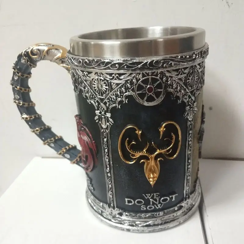 Игра престолов кружка Старк& Тулли& Таргариен& Ланнистер& Баратеон из нержавеющей стали Смолы 3D кружка для пива, кофе чашка для напитков