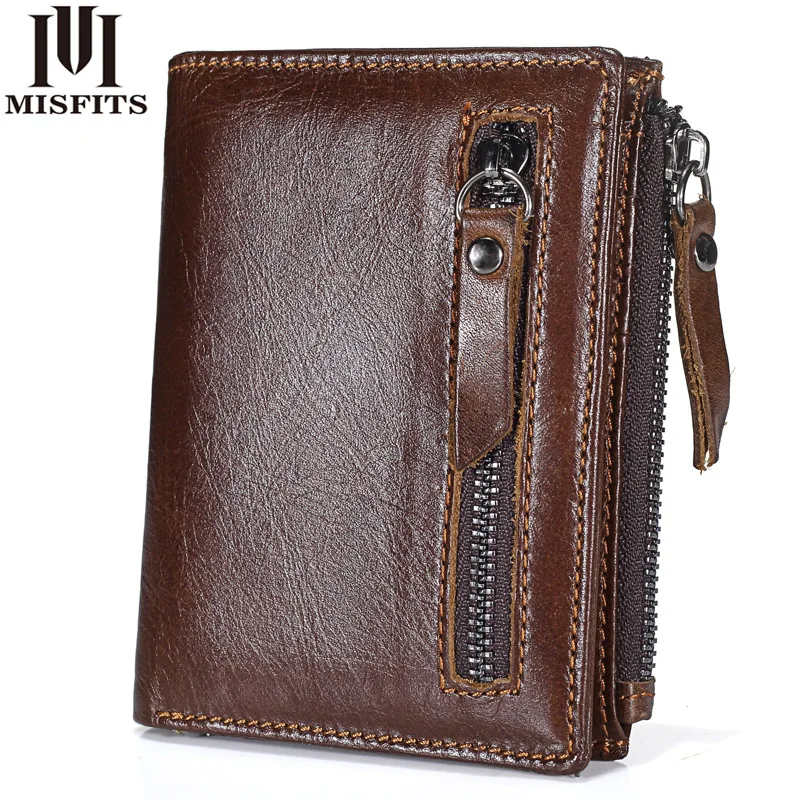 

MISFITS 2019 Men Wallets Vintage Cow Genuine Leather Wallet Male Handmade Custom Dollar Price Coin Purse Short Wallet carteira