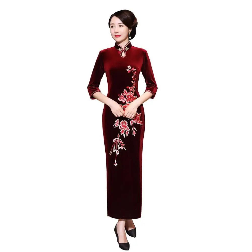 T0062 Шанхай история бархат Cheongsam китайское платье вышивка Qipao длинное - Цвет: T0062