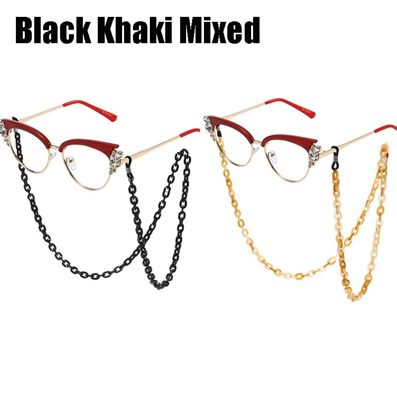 Black Khaki Mix SOOLALA цепь, акриловые очки, солнцезащитные очки, цепь, шнурок для очков, шнур, держатель для шеи, веревки, Brillen Koord, цепочка для очков для женщин - Цвет: Black Khaki Mix