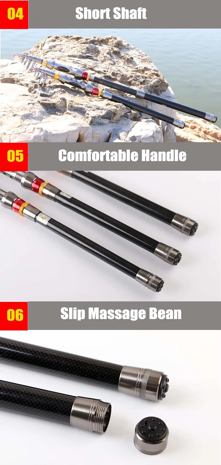 Carbon Fiber 1M8-3M6 Saltwate Ultra Light Telescopic Fishing Rod Carbon Spinning Pole Sea Surf Fishing Stick Colorful Ring-1