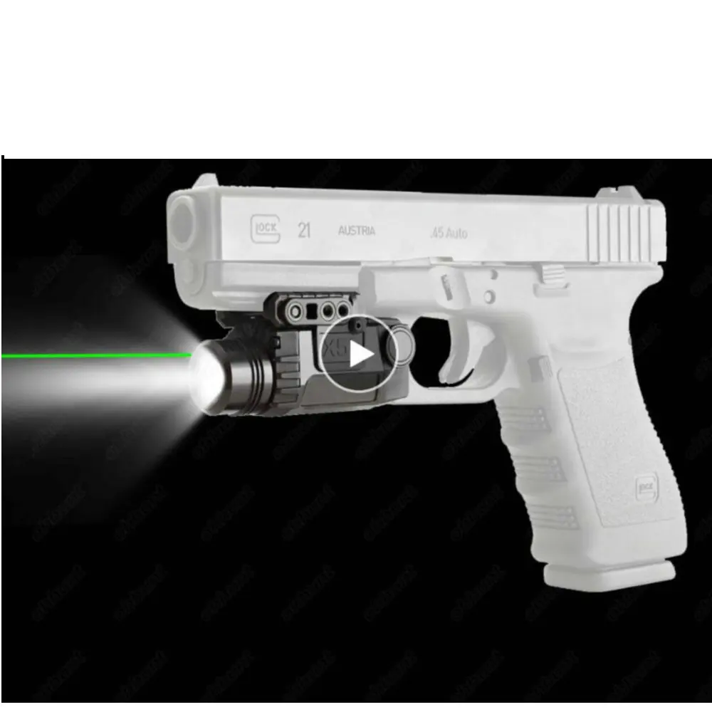

ohhun Tactical LED Flashlight X5L White Light 190 lumens Integrated Green Laser Sight 20mm Picatinny Rail Shooting Hunting Light