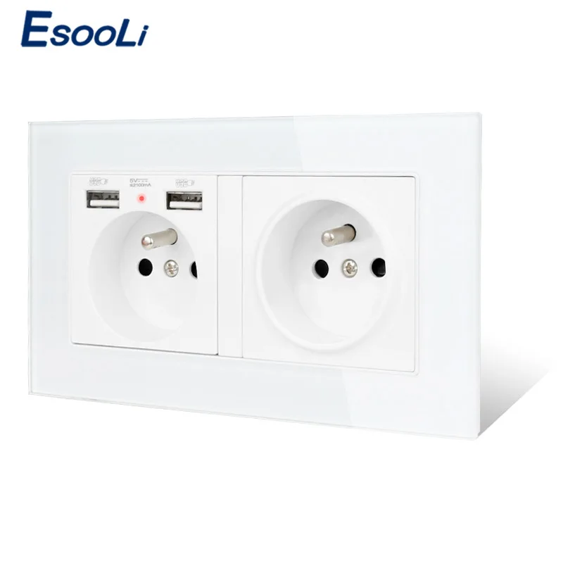 Французская стандартная 2 розетка ESOOLI с USB портами для зарядки настенные розетки