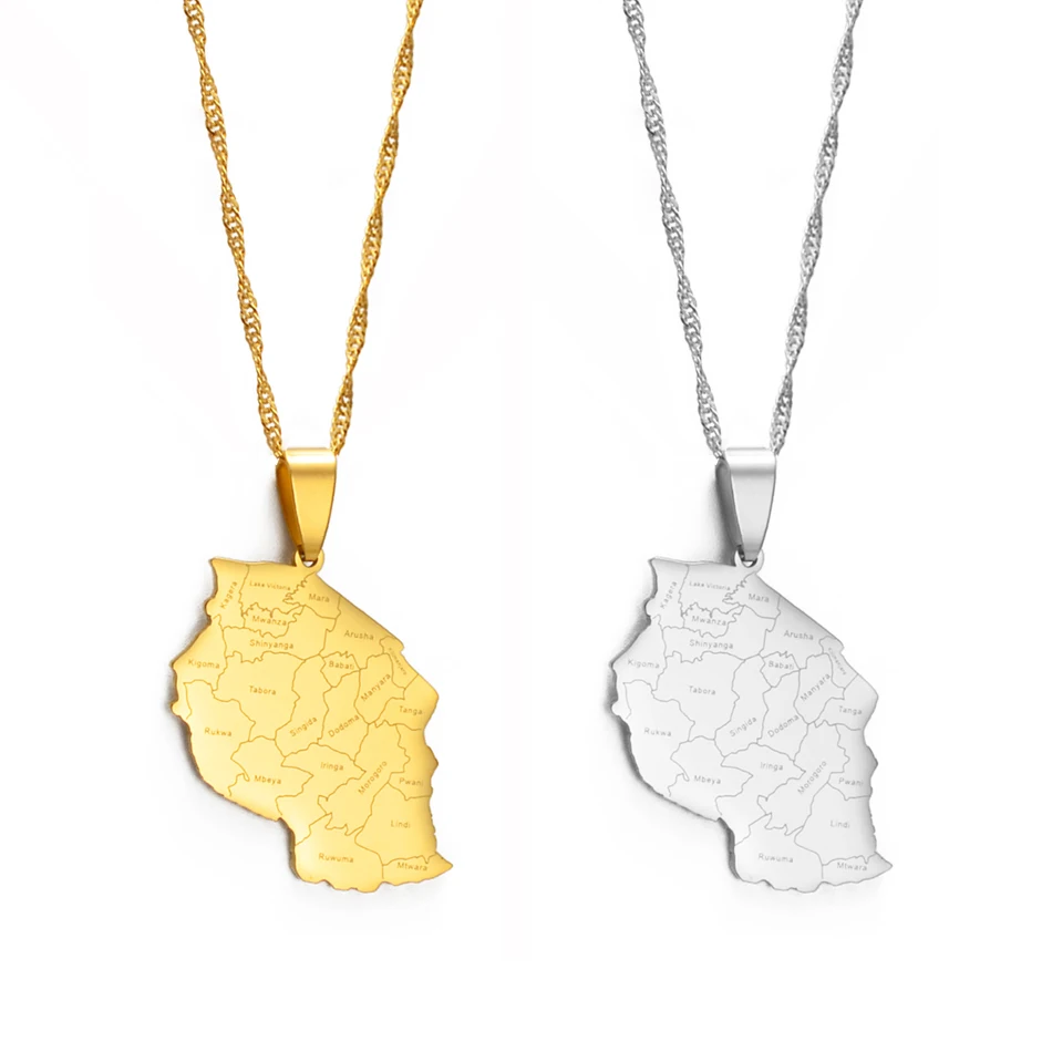 Ожерелье с подвеской в виде карты Танзании и названия города от Anniyo Женские