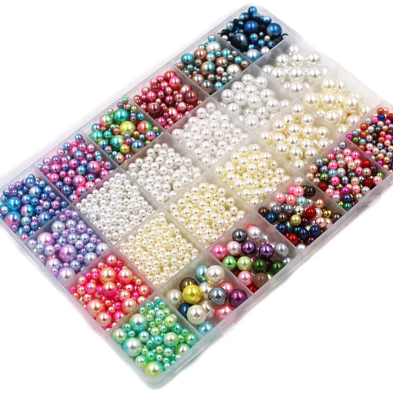 의류 액세서리 박스 세트 24 공간 4/6/8/10mm 믹스 크기 비 다공성 비즈 진주 DIY 의류/웨딩 드레스/가방/신발/벨트