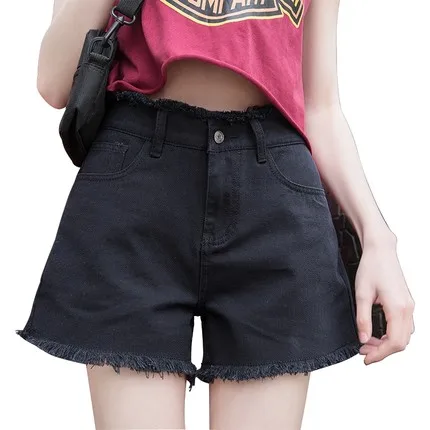 Girls Summer Classic High Waist Denim Shorts  Fashion tassel Cuffed Casual White Blue black  blue Jeans Shorts