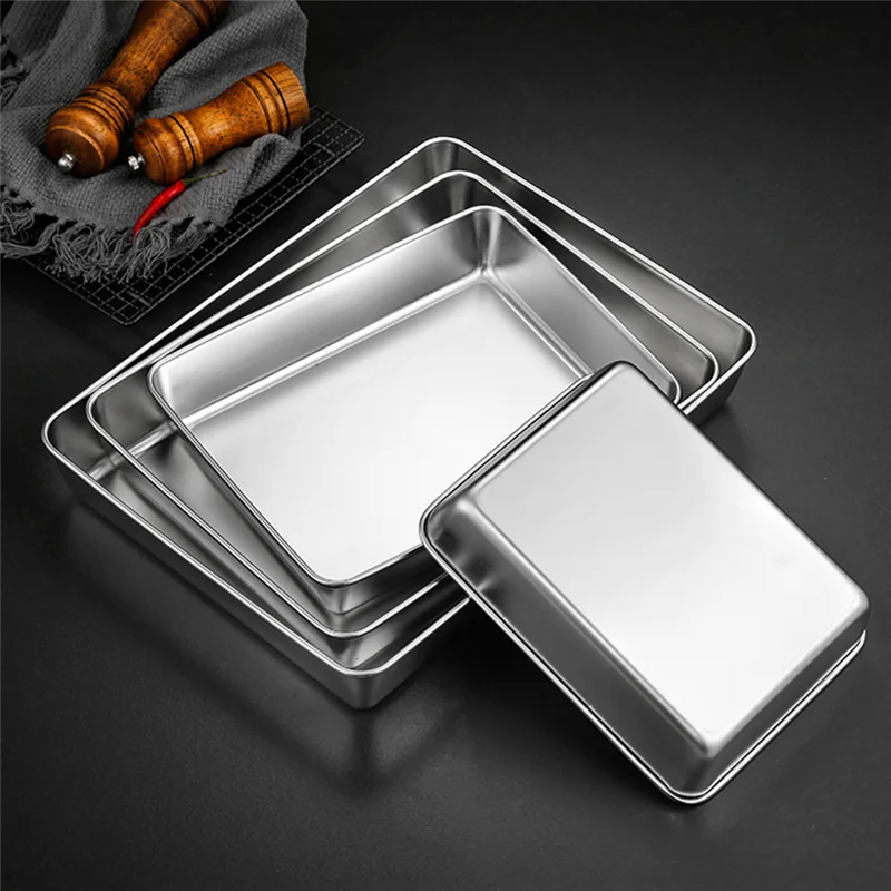 2Pcs Baking Trays Healthy Stainless Steel Cake Tray Rectangular Oven Tray  Dishwasher Safe Baking Sheet Rustproof Cookie Pan - AliExpress