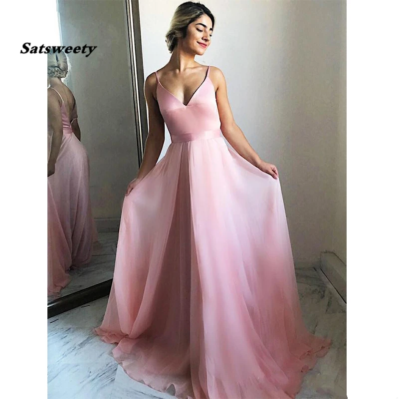 V Neck Spaghetti Straps Pink Cheap Prom Dresses 2022 Floor Length Backless  Sexy Evening Dress Party Maxys Simple Long Prom Gown|Prom Dresses| -  AliExpress