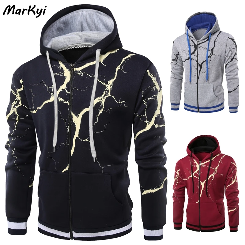 

MarKyi Spring Autumn Lightning printed Pullovers Sweatshirts Sweat Homme 3D Tracksuit Men's Hoodie Stranger