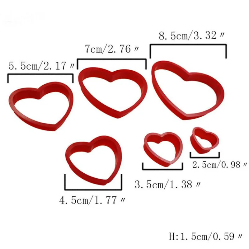 Cake Mold Cookie Cutters 6pcs/set Love Heart Shaped Plastic Cake mold cookie cutter biscuit stamp fondant Sugar Craft pastry cake decorating tools