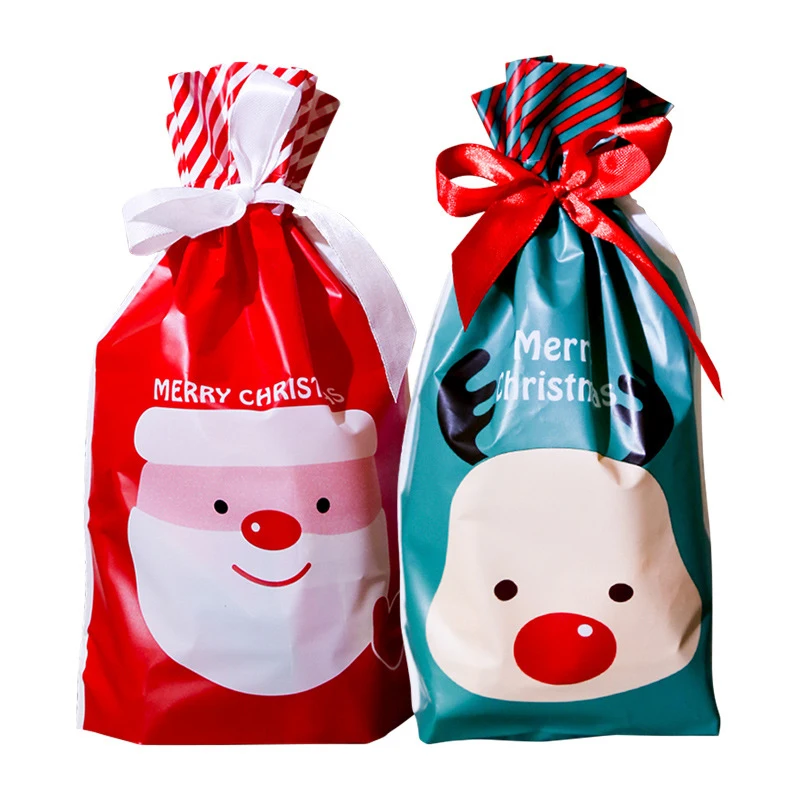 

10pcs/set Red Green Christmas Deer Gift Biscuit Drawstring Packing Stocking Bags Packaging Box Festival Event Party Supplies