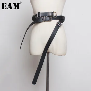

[EAM] Pu Leather Black Buckle Split Joint Long Wide Belt Personality Women New Fashion Tide All-match Spring Autumn 2020 1H233