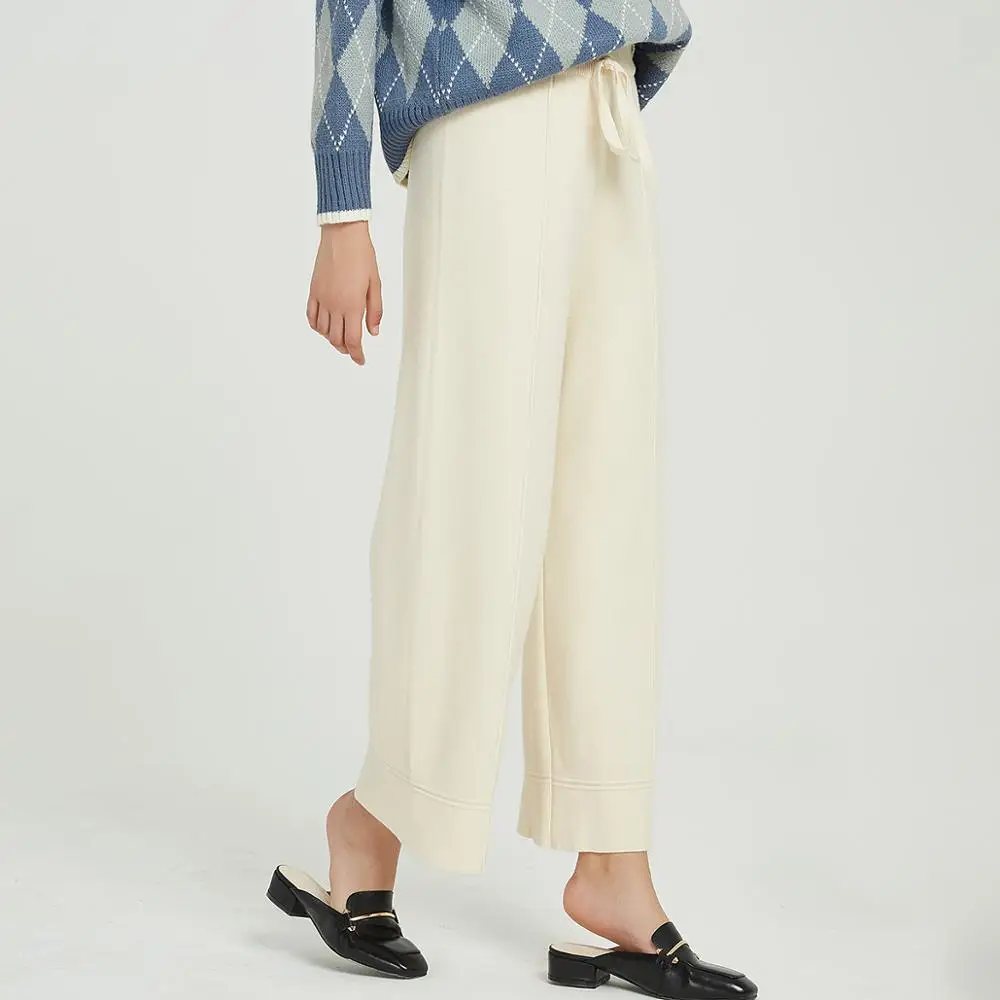 Najtaniej Wixra Casual damskie dzianinowe spodnie szerokie nogawki luźna, wysoka talia sznurowane ciepłe grube spodnie jesienno zimowy damski dół stroju