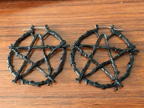 Regalrock Горячая ветка черная пентаграмма колдовство амулет оккультные Wiccan ювелирные изделия серьги гвоздики