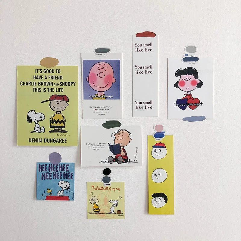 

SIXONE 8 Sheets Cute Cartoon Character Puppy Cards Peanut Poster Wall Decoration Card Handbook Stickers Photograph Prop