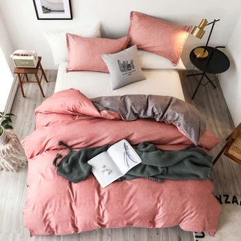 

Classic Solid Color Printed Bedding Set Comforter Quilt Cover Duvet Set Double King Queen Double Single Size Pink Bed Linens