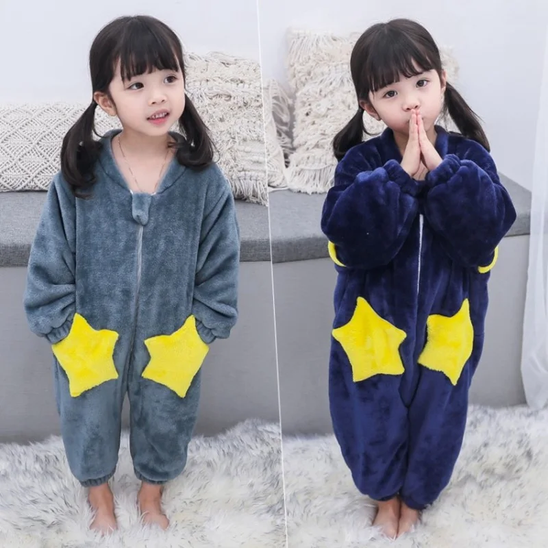 CROAL CHERIE Fashion Fleece Kids Boys Romper Jumpsuit Cute Star Kids Girls Boys Romper Children Warm Sleeping Home Clothing   (7)