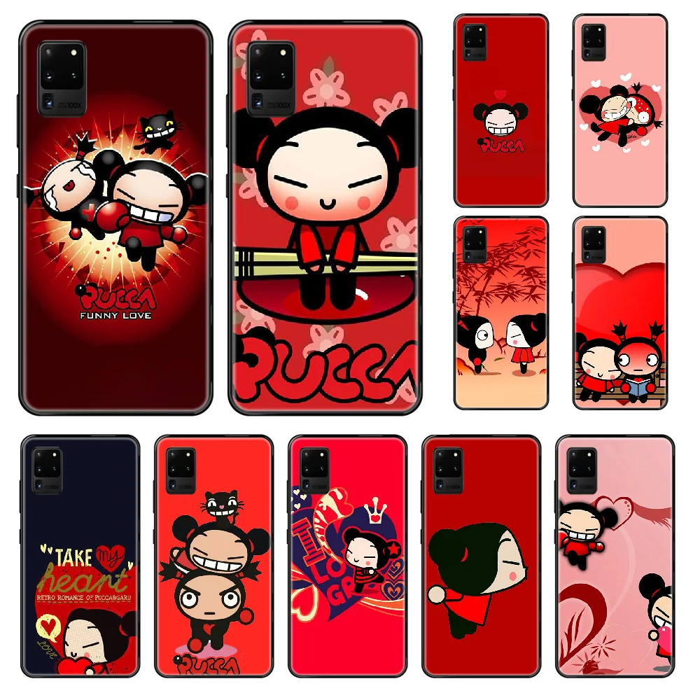 Pucca китайский мультяшный чехол для телефона Samsung Galaxy S 3 4 5 6 7 8 9 10 Plus Lite Edge черный 3D