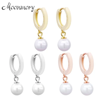 

Moonnory Simple Design 925 Sterling Silver Dangle Drop Pearl Huggies Drop Earring For Women Wedding Pearl Drop Earring Wholesale