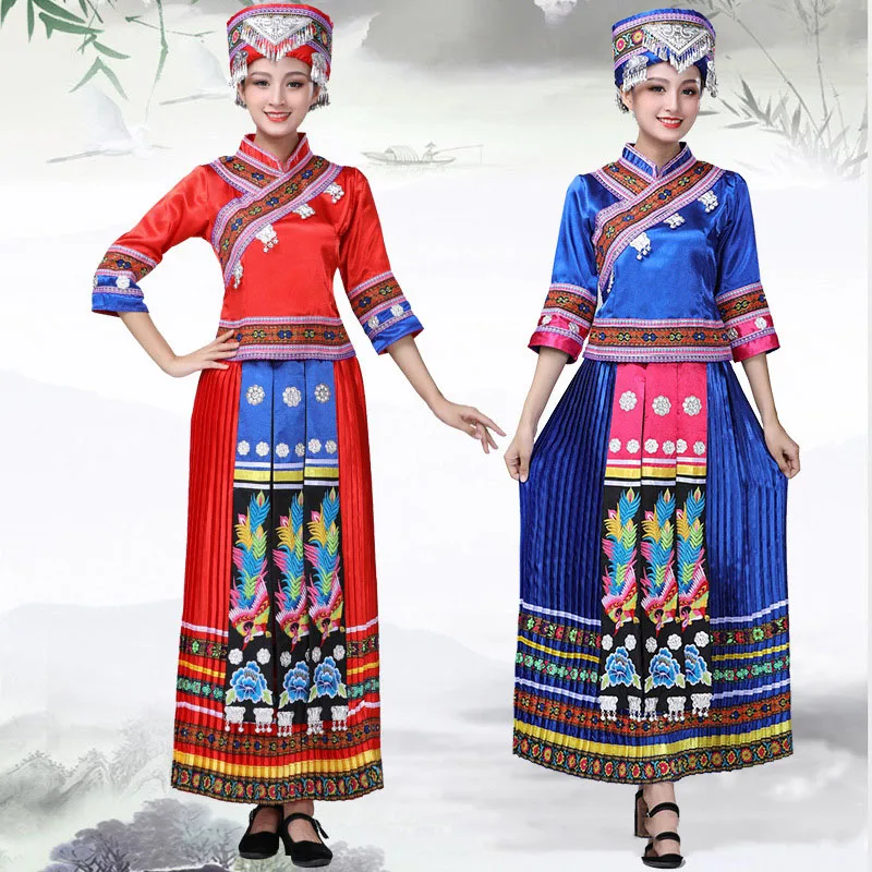 Костюмы для выступлений Tujia Yao Yi Zhuang меньшинств Yunnan Miao костюмы женские